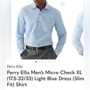 Perry Ellis Men’s Micro Check XL (17.5-32/33) Light Blue Dress (Slim Fit) Shirt